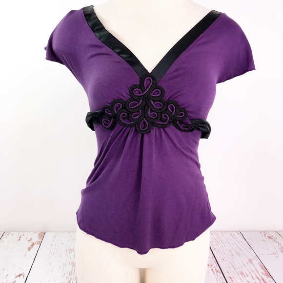 Charlotte Russe Purple Cap Sleeve Tie Back Top 360 - Picture 1 of 5